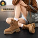 ZHR則則女靴冬款大黃馬丁靴女英倫風(fēng)反絨牛皮短靴加絨保暖內增高工裝靴子 棕色（AH369M-單里） 35