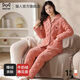 貓人（MiiOW）【三層夾棉加倍保暖】女士睡衣女秋冬加絨加厚棉襖家居服套裝 三層夾棉加絨加厚海棠紅 2XL （建議體重140-155斤）