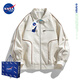 NASADKGM官方美式街頭PU皮棒球服男秋季潮牌寬松飛行員皮夾克男款 杏米白 XL （建議130-160斤）