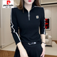 皮爾卡丹（pierre cardin）德絨長(cháng)袖t恤女士秋冬新款半拉鏈立領(lǐng)刺繡上衣時(shí)尚寬松遮肚打底衫 黑色 4XL 建議150-165斤