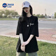 NASALIKE夏季潮牌字母百搭t恤女寬松韓版純棉短袖中長款ins風中袖上衣服潮 黑色（BALLET） 3XL 建議160-180斤