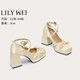 Lily Wei【洛之瑤】高級(jí)感甜美設(shè)計(jì)感婚鞋小個(gè)子防水臺(tái)瑪麗珍單鞋 香檳色【跟高9cm】 36