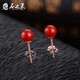 石之靈（SHIZHILING）臺灣珊瑚耳釘生日禮物耳釘女圓珠S925銀簡(jiǎn)約老婆女朋友生日禮物 4.0-4.5mm