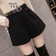 古梵莎毛呢闊腿短褲女秋冬新款休閑高腰加厚短褲顯瘦外穿修身褲子女 黑色 （收藏下單送同款腰帶） M 建議96-105斤
