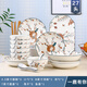 風(fēng)飛沙碗碟套裝家用4-6人陶瓷碗盤(pán)組合餐具釉下彩創(chuàng  )意動(dòng)物綠邊湯碗餐具 小鹿6碗6盤(pán)6勺6筷1湯碗大勺魚(yú)盤(pán)