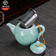 連山閣 青瓷過(guò)濾茶壺帶內置不銹鋼過(guò)濾網(wǎng)隔內膽陶瓷影青大號功夫茶具單壺家用泡茶器 青瓷荷花單壺內膽400ml