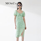 MO&Co.碎花長(cháng)裙夏法式連衣裙桑蠶絲MBB2DRS044moco 白底綠印花 XS 155