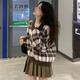 歐若婷雅 2022年秋冬連衣裙女裝小個子日系學(xué)院風(fēng)韓版寬松V領(lǐng)格子百褶裙時尚氣質(zhì)套裝裙子女潮 毛衣+半身裙  S
