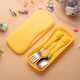 兒童卡通304不銹鋼勺子叉子寶寶便攜式嬰兒學(xué)吃飯勺訓練餐具套裝 黃色
