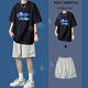 摘星少年衣服男夏季兩件裝五分短袖t恤休閑套裝男港風(fēng)寬松百搭炸街短袖短褲套裝 Y59黑色+T888淺灰色 2XL