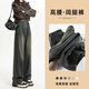 爾山集孕婦褲春秋外穿牛仔褲直筒闊腿褲寬松孕婦裝休閑顯瘦垂感 大碼水泥灰（115-135斤）