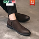 卡帝樂(lè )鱷魚(yú)（CARTELO）切爾西靴男短靴子真皮秋季側拉鏈休閑高幫皮鞋加絨中幫馬丁靴英倫 咖啡色 42
