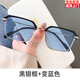 DJKD變色防藍光防紫外線(xiàn)眼鏡看手機電腦男女護目平光無(wú)度數眼鏡 痞帥黑銀框【變藍色】