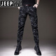 JEEP SPIRIT夏季薄款迷彩工裝褲男修身小腳潮牌束腳傘兵褲男休閑長(cháng)褲子男 迷彩深灰 32
