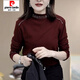 皮爾卡丹（pierre cardin）半高領(lǐng)德絨打底衫女秋冬2025新款時(shí)尚洋氣時(shí)髦遮肚子燙鉆氣質(zhì)小衫 紅色 L 【100一110斤】