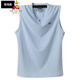 稻草人夏天薄棉加大碼寬肩背心男加肥寬松坎袖肥佬扣子領(lǐng)坎肩潮胖汗背心 花淺藍 6XL 建議245-270斤