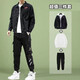 GXMY【三件套】牛仔外套男2021春秋季衣服男裝新款運動休閑套裝男士暗黑系潮流機(jī)能工裝夾克男 901黑色+百搭純T+K501工裝褲【三件套】 XL【建議體重120-140斤】