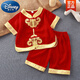 迪士尼（Disney）1周歲禮服中國寶寶漢服唐裝外穿男童童裝短袖套裝夏季演出服 紅色吉祥鎖刺繡短*袖唐裝 90 1歲左右