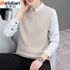 美羅邦（Meloban）春秋季新款假兩件毛衣男士潮流襯衫領(lǐng)帥氣針織打底衫有帶領(lǐng)上衣潮 22023杏色 XL 參考130-145斤左右