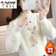 啄木鳥(niǎo)少女羊毛衫初中生羊毛衣女羊絨毛衣女寬松外穿半高領(lǐng)刺繡洋氣針 小鹿白色 M碼建議95-105斤