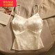 寶格妍法式提花緞面吊帶背心新中式上衣背帶胸墊短款打底抹胸美上衣小眾 白色帶胸墊 L 建議100-110斤