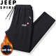JEEP SPIRIT吉普運動(dòng)褲男春秋季休閑純色春款寬松褲子 黑色直筒加絨 3XL