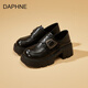 DAPHNE達芙妮真皮圓頭樂(lè )福鞋時(shí)尚單鞋女2025春秋新款厚底增高英倫棕色小皮鞋 黑色 37 (235mm)