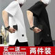 YRYQ男士短袖圓領(lǐng)夏季純色寬松大碼T恤隱藏式口袋華夫格清涼透氣 白色+黑色【兩件裝】 2XL【建議135-150斤】