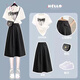 芭鳶褲裙女裝夏季兩件套2025新款時(shí)尚女生初中生高中生韓版寬松闊腿褲 蝴蝶結白t+黑色褲裙 套裝 L 建議105-125斤