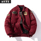麥潮尚美式復古寬松棒球棉服刺繡男女情侶棉衣加厚飛行員夾克外套 酒紅色 2370加厚款 M 85-100斤