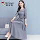 啄木鳥(niǎo)長(cháng)袖時(shí)尚棉麻連衣裙女2025春秋新款韓版高貴氣質(zhì)修身顯瘦中長(cháng)裙子 灰色 M 建議85-95斤