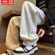 緋垚休閑褲男春秋闊腿褲褶皺側(cè)條紋拼接運(yùn)動(dòng)衛(wèi)褲寬松直筒復(fù)古垂感褲子 【加絨加厚-灰色】 L