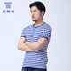 星期悅?；晟滥鸂栃缕方z光棉圓領(lǐng)?；晟滥?條紋短袖t恤 男士夏季 海軍藍-男 童140CM