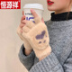 恒源祥翻蓋露指手套女冬天萌可愛(ài)韓版卡通半指毛線(xiàn)加絨秋冬學(xué)生騎行保暖 [貓爪款]米色