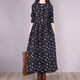 初徑加絨加厚連衣裙2025冬季新款文藝復古寬松顯瘦碎花棉麻打底a字裙 藍色 L 【建議115-130斤】