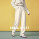 Basic House/百家好松緊腰抽繩直筒休閑褲女秋冬加厚純色垂感長(cháng)褲 米色 M