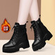 PIPH真皮短靴2025秋冬新款女鞋厚底內增高馬丁靴英倫風(fēng)皮鞋高跟女靴子 黑色【加絨】YJN1016-2 39