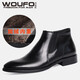 WOUFO切爾西靴男英倫頭層牛皮加絨保暖尖頭拉鏈松緊口套筒短靴子潮 黑色加絨內里 39