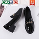 卡帝樂鱷魚（CARTELO）真皮英倫風(fēng)小皮鞋女鞋子2025春秋新款百搭樂福鞋粗跟黑單鞋豆豆鞋 黑色金扣5厘米 36
