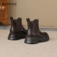 達芙妮黑色馬丁靴女秋冬季加絨短靴子2025新爆款百搭厚底內增高皮鞋