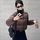 燦圖韓版加厚立領棉服女裝秋冬季小個子顯瘦羽面包絨服寬松棉衣外套 咖色 M