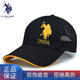 U.S.POLO ASSN.保羅棒球帽男女情侶帽子透氣網(wǎng)面韓版彎檐硬頂鴨舌帽夏季戶(hù)外遮陽(yáng) 黑色金標