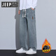 JEEP SPIRIT牛仔褲男士加絨加厚冬季2024新款秋冬款美式寬松直筒男生闊腿褲子 復(fù)古藍 加絨 XL 125-140斤