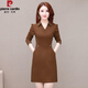 皮爾卡丹（pierre cardin）品牌連衣裙新款女2025加絨加厚春秋高檔減齡襯衫打底冬裙修身氣質(zhì) 焦糖色 (春秋款)0582039 2XL 【110-125斤】