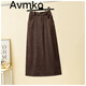 Avmko燈芯絨開(kāi)叉半身裙秋冬新款絲絨中長(cháng)款a字高腰復古顯瘦氣質(zhì)包臀裙 咖啡色 XL