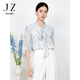玖姿·安娜蔻肌理雪紡衫女2023夏花卉印花小眾設計感七分袖襯衫 花紋綠 S