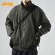 吉普（JEEP）夾克男春秋季外套男士寬松潮流痞帥立領(lǐng)休閑衣服男裝 軍綠 XL 