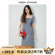 VEGA CHANG藍(lán)白碎花連衣裙女2025新款夏法式方領(lǐng)蝴蝶結(jié)泡泡袖長裙 霧藍(lán)碎花 S
