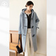 對白【AN大碼系列】學(xué)院風(fēng)牛角扣毛呢外套冬季微胖mm中長(cháng)款連帽呢大衣 湖水藍 M 建議體重110-125