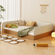 柏裕居兒童床男孩女孩單人床蒙氏地臺床新款小戶(hù)型榻榻米床小孩床帶護欄 四面圍欄+10cm黃麻墊櫸木排骨架 150*200cm